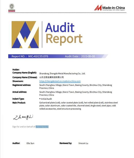 Chine SHANDONG ZHENGDEMETAL MANUFACTURING CO.,LTD. certifications